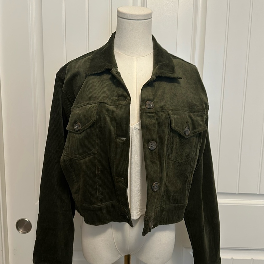 Love Tree Dark Olive Green Corduroy Crop Jacket